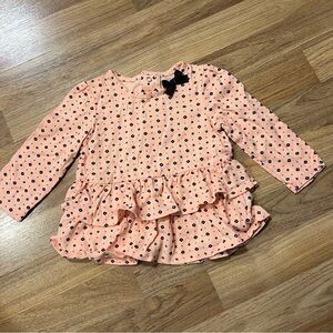 Pink and Black Polka Dot Ruffle Top - 12M